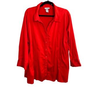 Catherine's Cotton Blend‎ Shirt Blouse 2X Long Sleeve Button Office Smart Casual